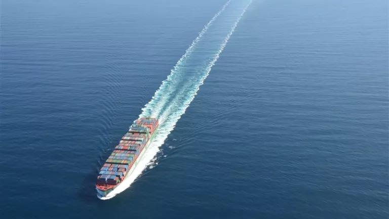 Container ship transiting through the Santa Barbara Channel