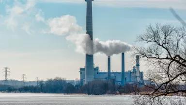 Emissions rising from smokestacks at a coal-fired power plant beside the Minnesota River, a tributary of the Mississippi River, in Minnesota.