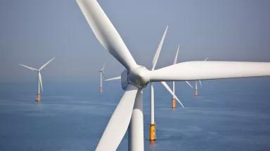 Turbines at an offshore wind farm.