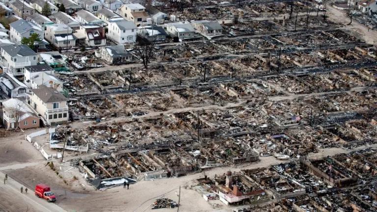 A Queens neighborhood partially leveled by flooding and fire resulting from Hurricane Sandy.